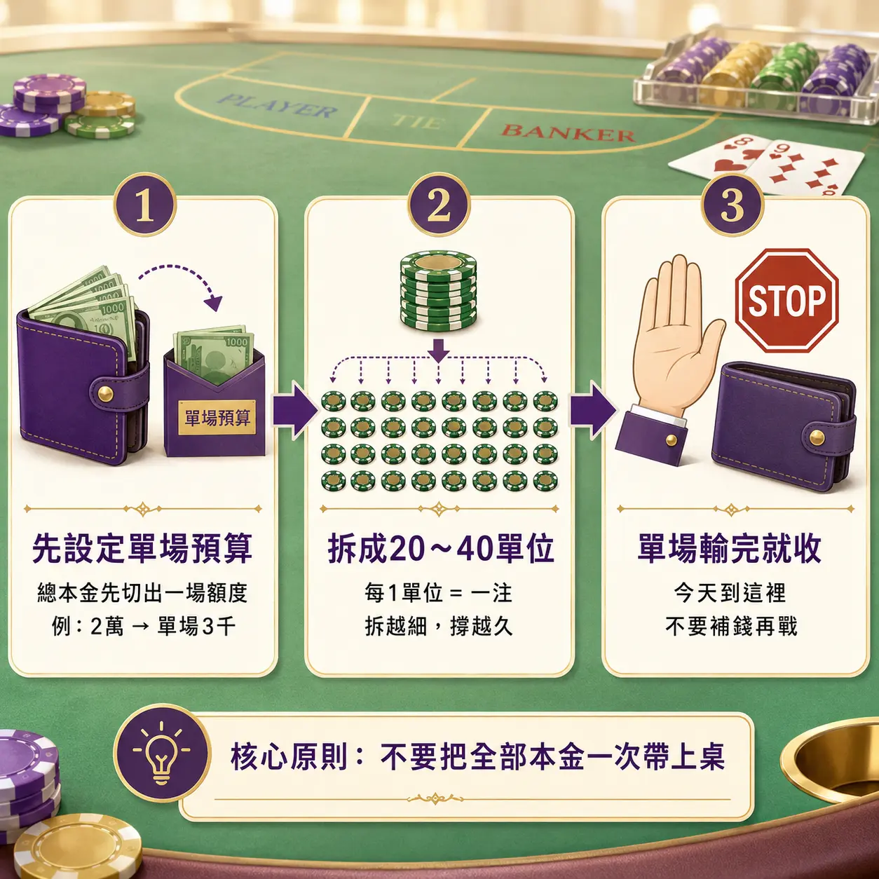 百家樂本金從設定預算、拆成多單位三原則圖解