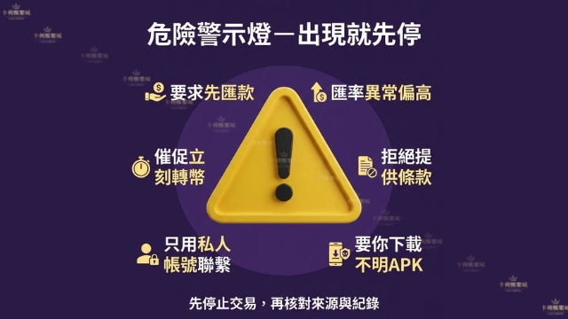 辨識LINE娛樂城幣商詐騙之危險徵兆與警告圖示