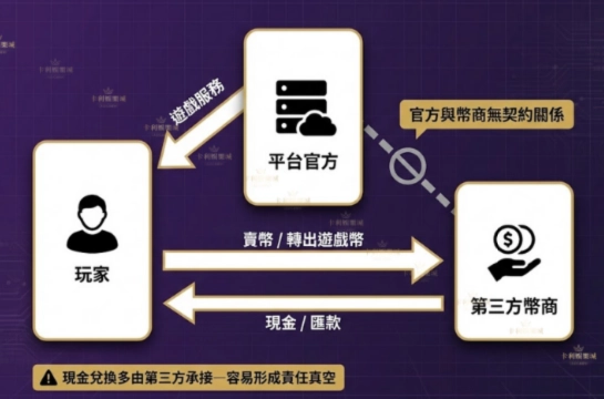 LINE娛樂城、玩家與第三方幣商之金流運作與責任歸屬流程圖