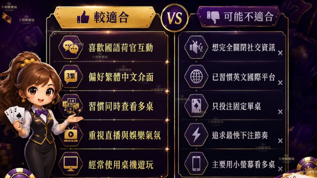 MT真人適合與不適合的玩家類型比較圖