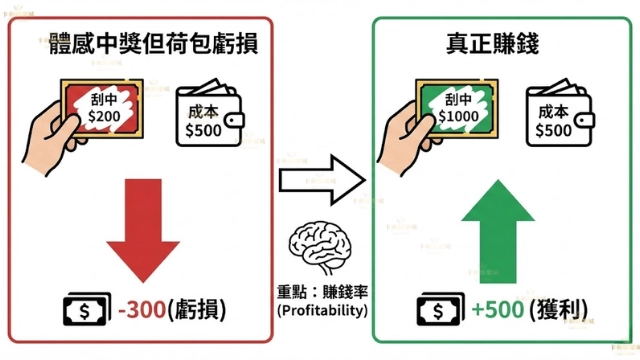 刮刮樂中獎率與賺錢率的差異圖解：為什麼中獎不等於回本